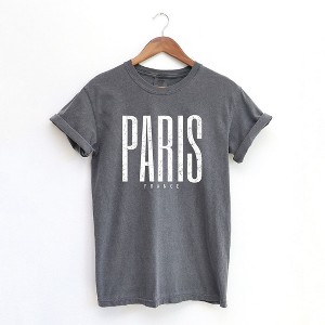 Simply Sage Market Women's Paris France Distressed Short Sleeve Garment Dyed Tee - 1 of 3