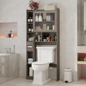 Over The Toilet Storage Cabinet with Acrylic Doors, Home Space-Saving Toilet Rack - 1 of 4