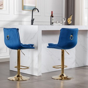 LOVMOR Set of 2 Bar Stools,with Chrome Footrest and Base Swivel Height Adjustable Mechanical Lifting Velvet + Golden Leg Simple Bar Stoo - 1 of 4