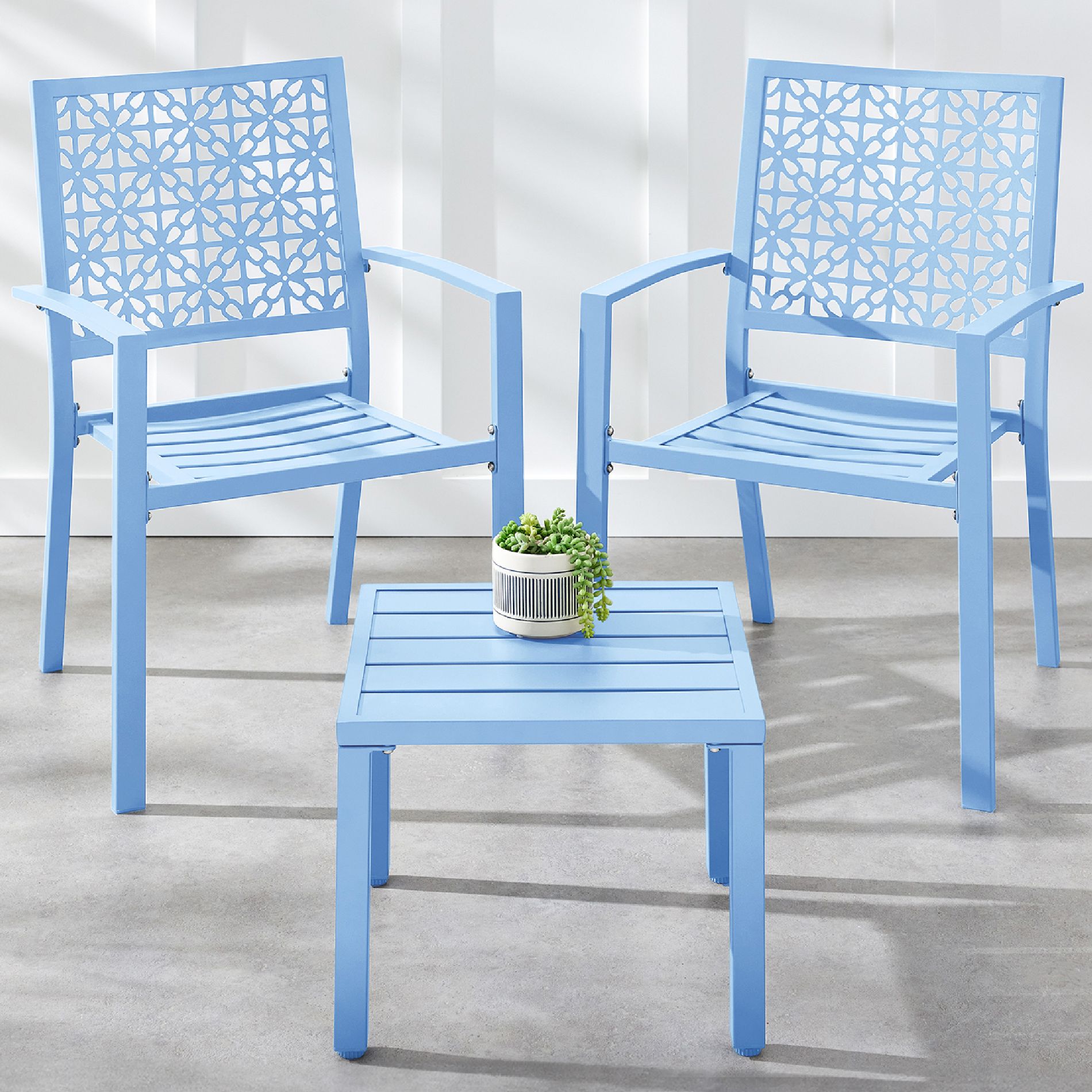 Best Choice Products 3-Piece Stackable Patio Bistro Set, Outdoor Chat Furniture w/ 2 Chairs, Table - Sky Blue