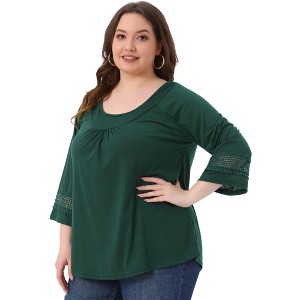 Agnes Orinda Women's Plus Size Plain Cut-Out Gathered Patchwork Long Sleeve T-Shirt - 1 of 4