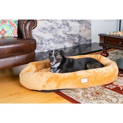 Large Brown Velvet Ultra-Soft Dog Bed with Skid-Free Base