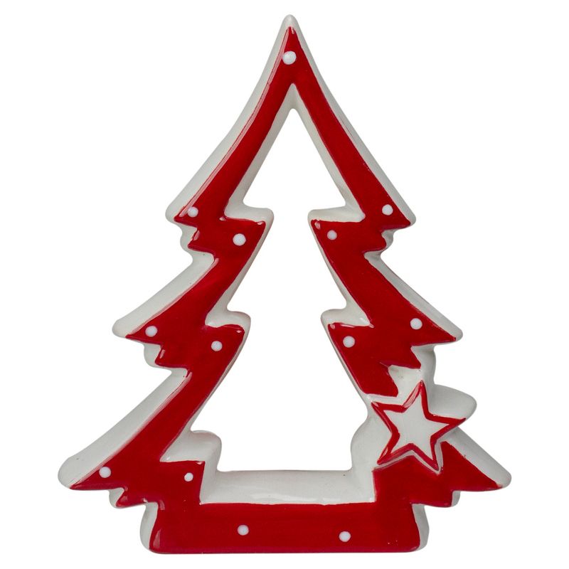 Northlight 4.5" Red and White Ceramic Christmas Tree Tabletop Decoration, 1 of 5