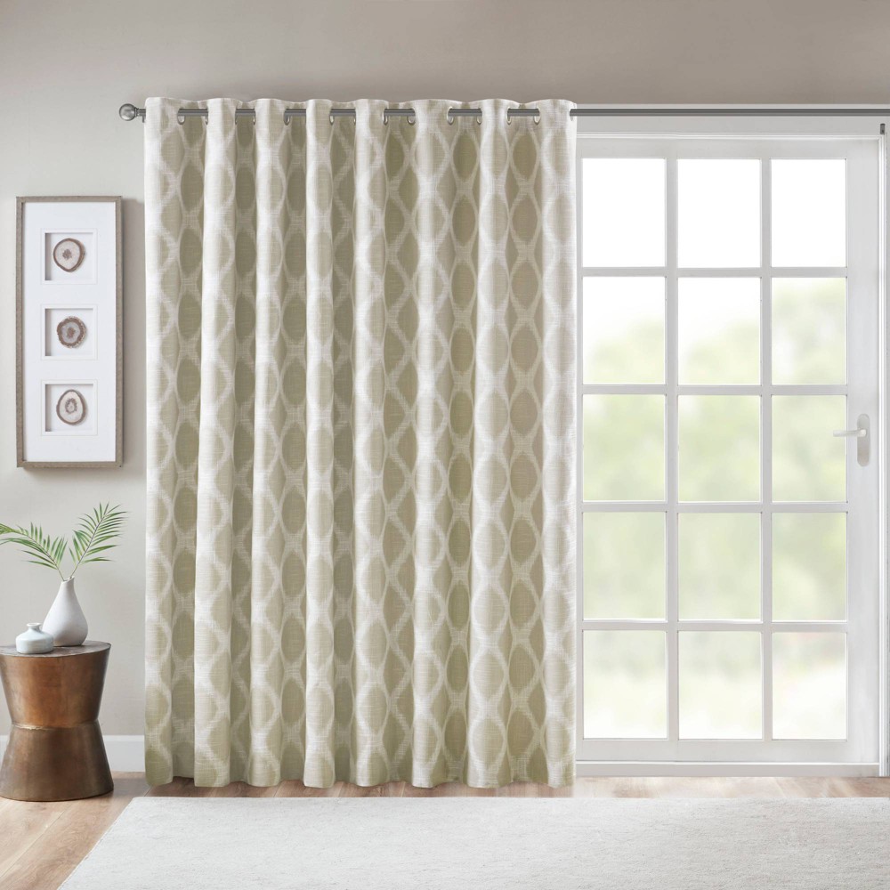 100"x84" Etro Printed Ikat Grommet Top Blackout Extra Wide Curtain Taupe: SunSmart Patio Door Panel