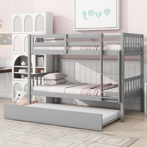NicBex Twin over Twin Bunk Bed Convertible Triple Wooden Bed Frame with Trundle, Ladder and Full Length Guardrail, No Box Spring Required - 1 of 4