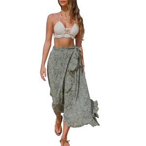 EXLURA Womens Floral Print High Waisted Wrap Long Maxi Skirts Ruffle Hem Self Tie Knot Summer Chiffon Midi Skirts 2025 - 1 of 4