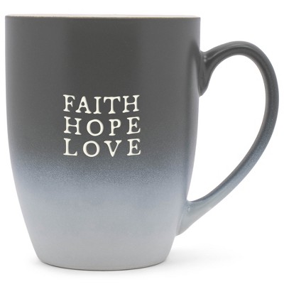 Elanze Designs Faith Hope Love Two Toned Ombre Matte Gray and White 12 ounce Ceramic Stoneware Coffee Cup Mug