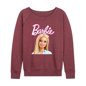 Women's - Barbie - Original Barbie Doll Lightweight French Terry Wide Neck Long Sleeve Graphic Shirt - 1 of 4