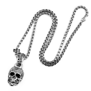 Crucible Men's Extra Large 35mm Skull Stainless Steel Necklace - 28" - 1 of 4