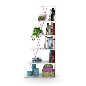 VYNXARIA Furnish Home Store Modern 5-Tier Ladder Bookshelf - Stylish Organizer for Small Spaces and Office Furniture,Walnut/Pink - 1 of 4
