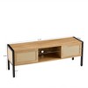 55.12"/54.33"W Rattan TV Stand with Solid Wood/Metal Legs and Sliding Door for Storage, TV Console Cabinet 4W - ModernLuxe - image 3 of 4