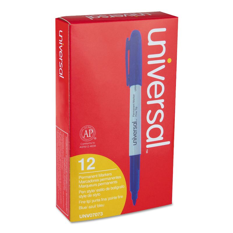 Universal Pen-Style Permanent Marker Bullet/Fine Blue 1 dozen 07073, 2 of 10