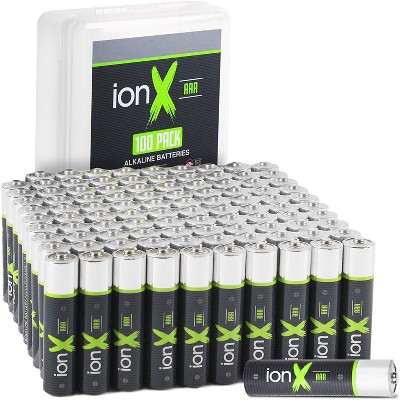 IonX 100-Count AAA Batteries, Alkaline Triple A 1.5 Volt Battery in Durable Reusable Plastic Storage Case