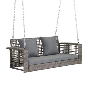 Karl Home 2-Person Outdoor Hanging  Wicker Porch Swing with Cushion - 1 of 4