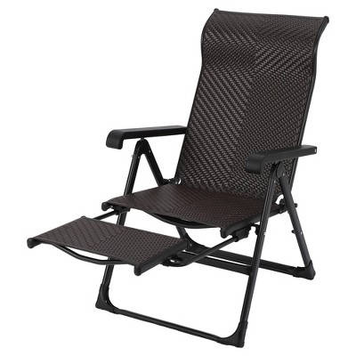 Outdoor Folding Rattan Lounge Chair, Portable Outdoor Recliner, Adjustable Foot Rest, Reversible Out Footrest, PE Rattan, 330lb, for Garden, Balcony