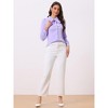 INSPIRE CHIC Women's Peter Pan Collar Bow Tie Neck Puff Long Sleeve Workwear Button Blouses - 3 of 4