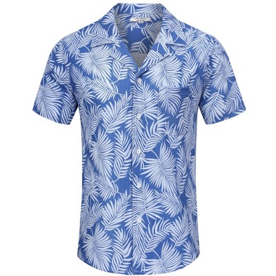 Men's Casual Cuban Short Sleeve Button Down Beach Shirt with Pocket