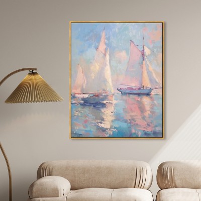 Set Sail Sailing Wall Art on Canvas with Gold Frame, 37" x 46"