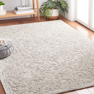 Ivory and Charcoal Hand Tufted Wool Area Rug 3' x 5'