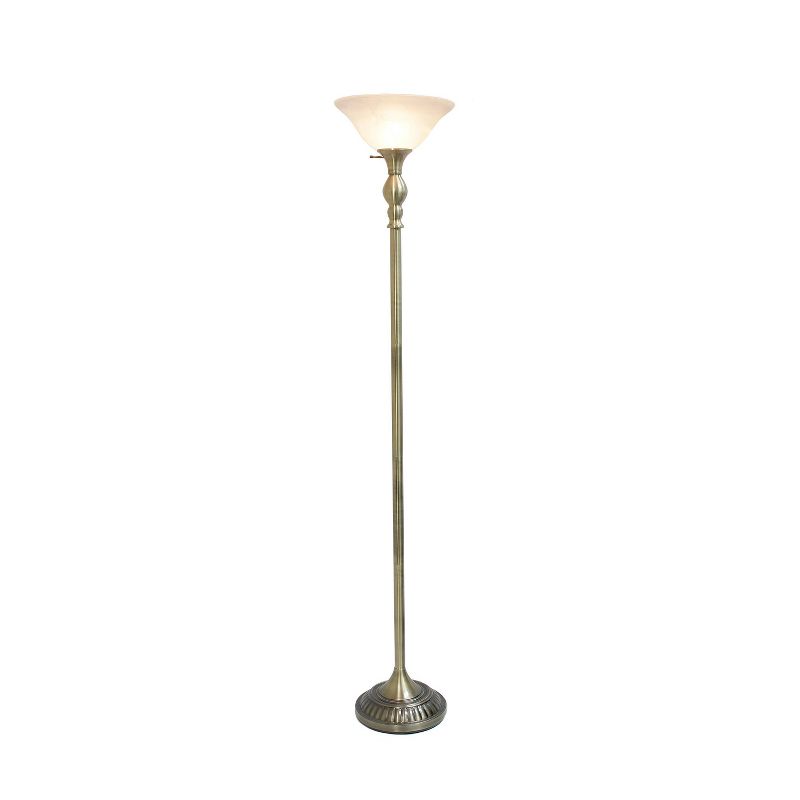 1-Light Torchiere Floor Lamp with Marbleized Glass Shade - Elegant Designs, 3 of 11