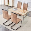 CAVINAS Dining Table Set for 4 Kitchen Table Wood Texture MDF Coffee Table Tempered Glass Legs with 4 Chairs - 3 of 4