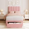 EcoSummer Twin Bed Frame with Under-Bed Drawer and Headboard, Velvet Upholstered Platform Bed for Kids, Strong Wooden Slats Support, Pink - 4 of 4