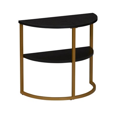 Household Essentials Half Moon Side End Table Black/Gold: 2-Tier, Curved Base, Iron Frame, 19.5"W