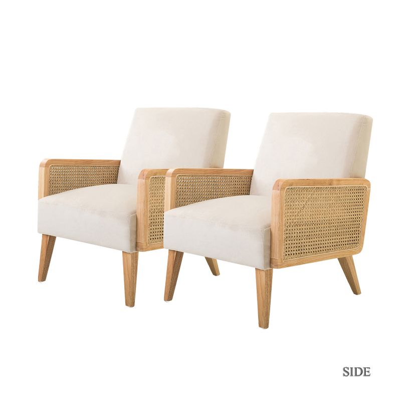 Chloé Cane Accent Chair with Rattan Armrest Upholstered Living Room Arm Chair Set of 2 | Karat Home, 3 of 12