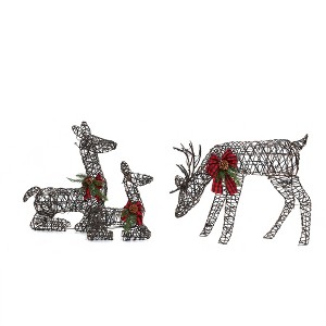 LuxenHome Set of 3 Deer Family Lighted Holiday Decoration Brown - 1 of 4