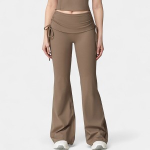 Anna-Kaci Active Women's Drawstring Ruched Waist Flared Leg Pants Stretch Fabric Active Yoga Lounge Bottoms - 1 of 4