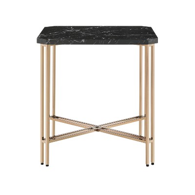 Daxton Black Faux Marble and Gold Metal Square End Table