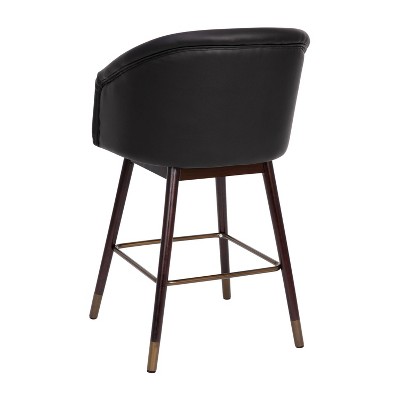 Brida Black Faux Leather and Walnut Counter Stool