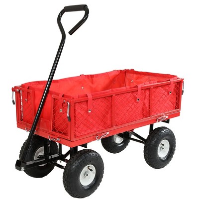 Sunnydaze Outdoor Lawn and Garden Heavy-Duty Steel Utility Cart with Removable Sides and Weather-Resistant Polyester Liner - Red