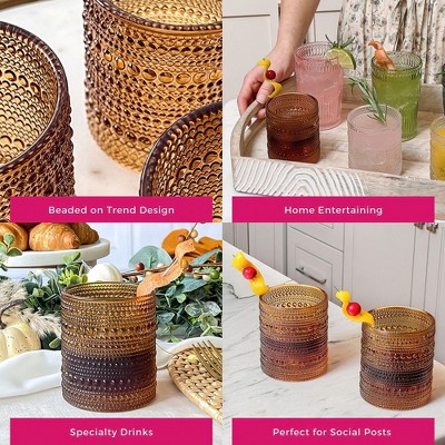 Amber Beaded 10 oz. Vintage Glassware Set of 6