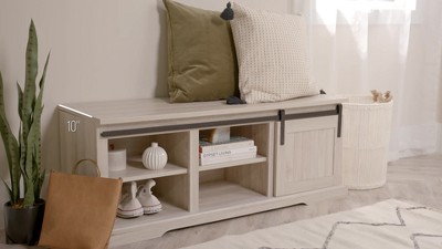 Sophie's Farmhouse 48" Grey Wash Entry Bench with Sliding Door