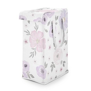 Sweet Jojo Designs Girl Foldable Laundry Hamper with Handles Watercolor Floral Lavender Purple Pink and Grey - 1 of 4