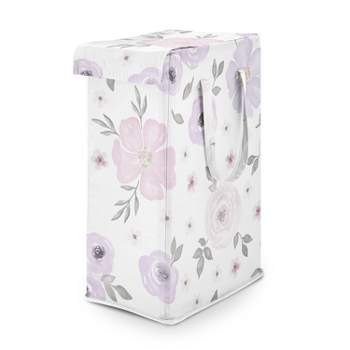 Sweet Jojo Designs Girl Foldable Laundry Hamper with Handles Watercolor Floral Lavender Purple Pink and Grey