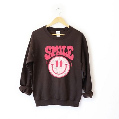 Simply Sage Market Women's Graphic Sweatshirt Pink Distressed Smiley