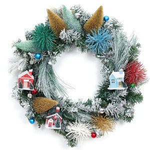 TROPOW 18 Inch Halloween Wreath - Black, White & Orange Pumpkin Fall Wreath for Front Door Decor (Indoor/Outdoor Use) - 1 of 4