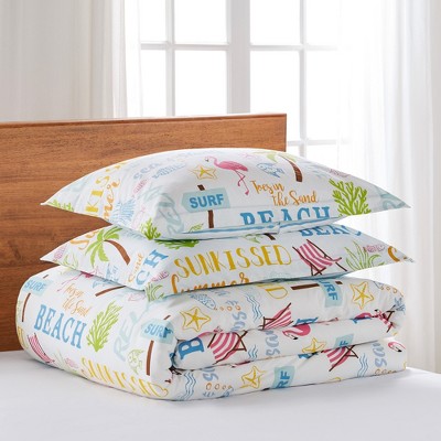 Beach Days Full/Queen Cotton Bedspread Set with Graphic Detail