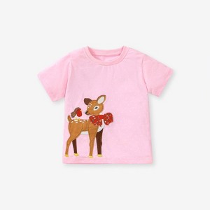 MyKids-USA Crew Neck Girls Deer And Bird Pattern T-Shirt In European And American Style For Summer - 1 of 4