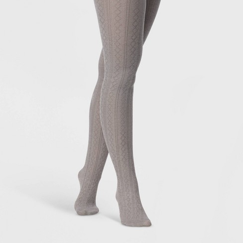 Women's Cable Fleece Lined Tights - A New Day™ Charcoal Heather L