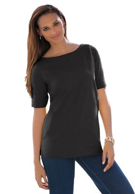 Jessica London Women's Plus Size Stretch Cotton Cuff Tee