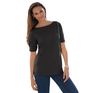 Jessica London Women's Plus Size Stretch Cotton Cuff Tee - 1 of 4