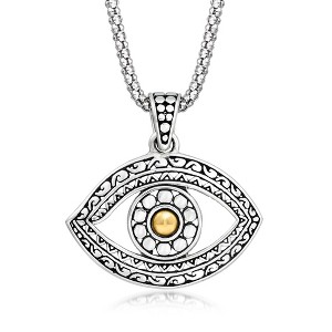 Ross-Simons Sterling Silver and 18kt Yellow Gold Bali-Style Evil Eye Pendant Necklace Size 18 - 1 of 3
