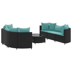 vidaXL Patio Sofa Set with Cushions Lounge Setting Outdoor Furniture Poly Rattan - Black and Blue 6 Piece - 1 of 4