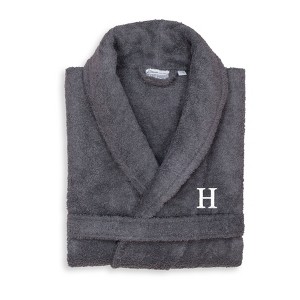Linum Home Textiles 100% Turkish Cotton Adult Personalized Terry Bathrobe in White Bookman Font - 1 of 3