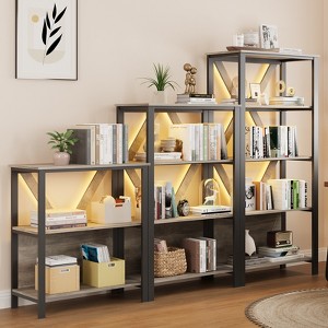 3/4/5 Tier Industrial Bookshelf with Lights&Open Book Shelf, Metal Display Book Case, Heavy Duty Tall Storage Bookcase for Bedroom Office Living Room - 1 of 4