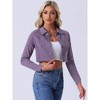 Allegra K Women's Turn Down Frayed Button Down Washed Cropped Denim Jacket - 2 of 4