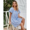 Clearlove Women Summer Back Bow Tie Mini Dress Square Neck Puff Short Sleeve A Line Dress - 3 of 4